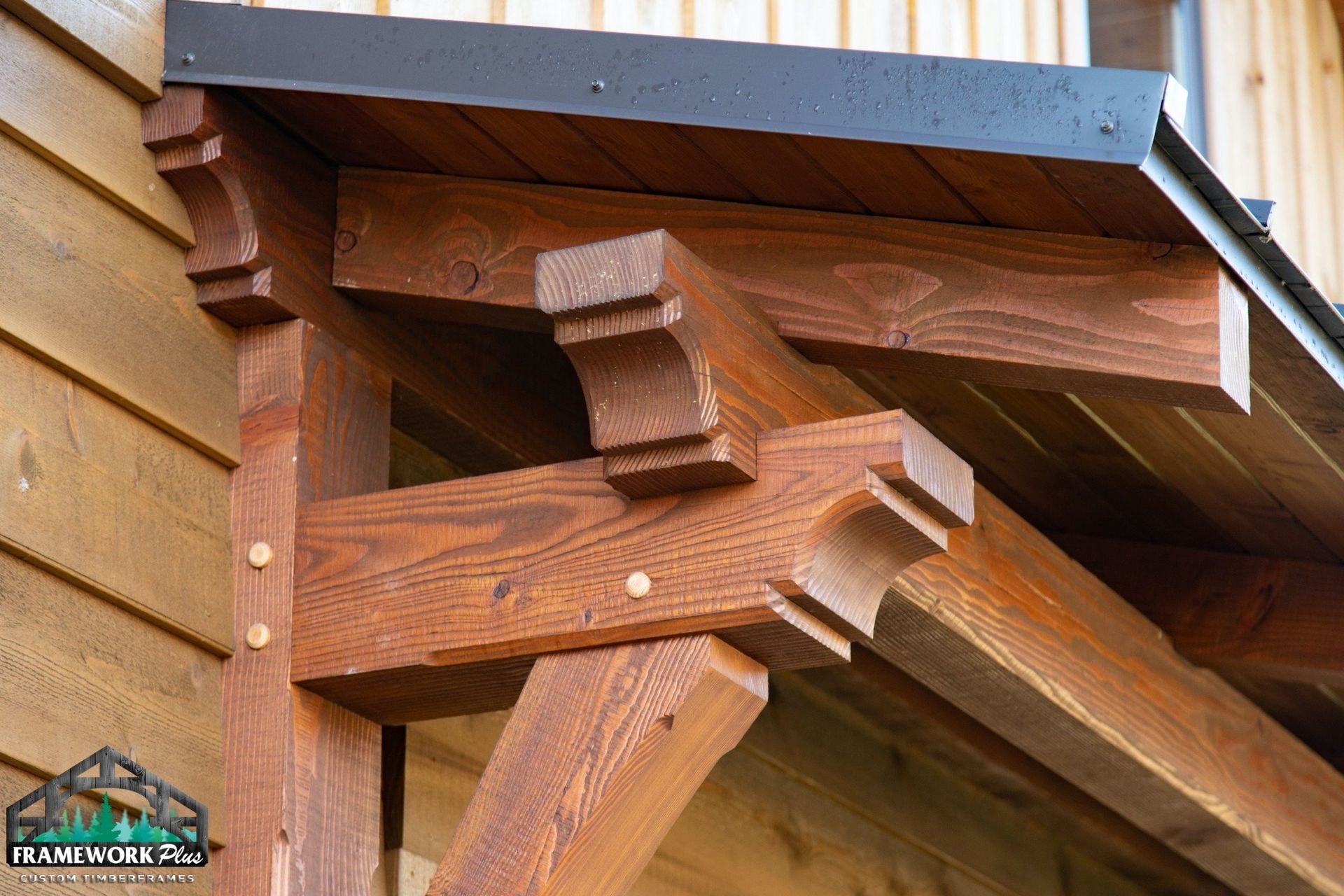 A close up of a wooden structure on a building