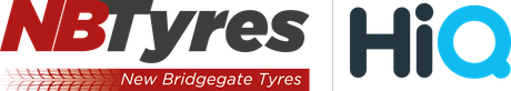 A red and blue logo for nb tyres