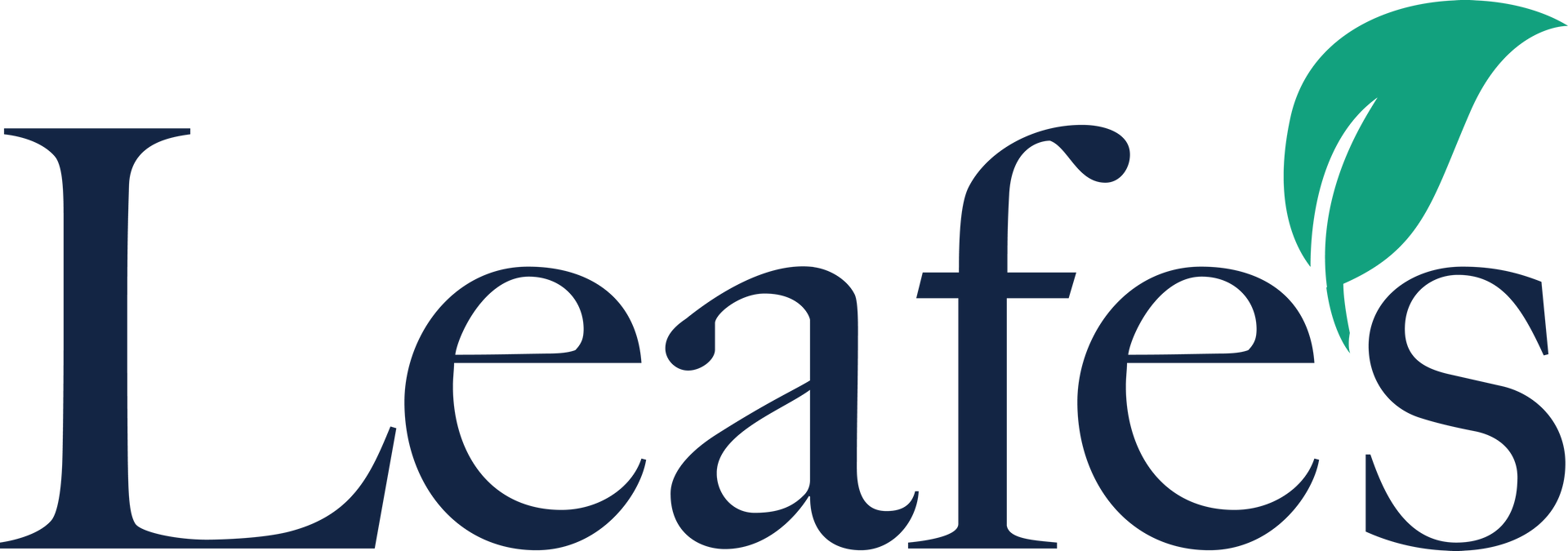 Leafes logo with dark blue text and a green leaf accent over the final letter.