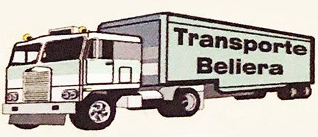 Un dibujo animado de un camión semirremolque con las palabras transporte beliera en el costado.