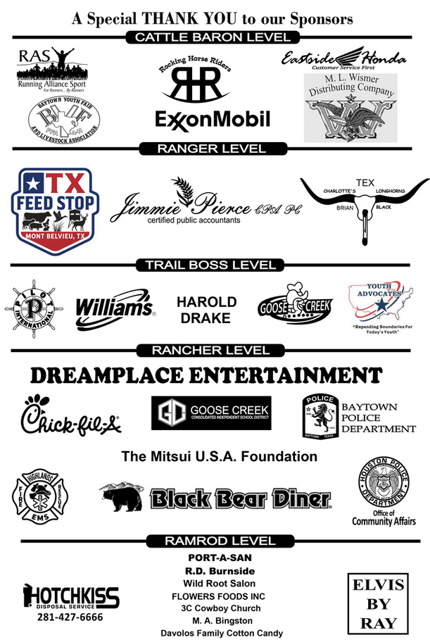 Sponsor banner with multiple logos and names, including DreamPlace Entertainment and Black Bear Diner, on white background