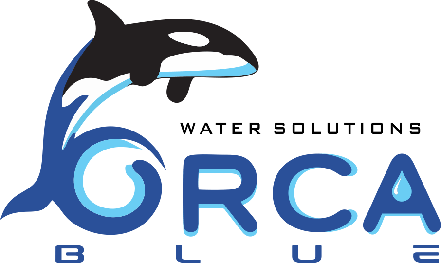 Logo for Orca Blue Water Solutions featuring a stylized orca whale leaping from a blue wave.