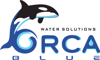 Blue and black orca logo with “Water Solutions Orca Blue” text