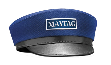 Blue Maytag-branded cap with a black brim