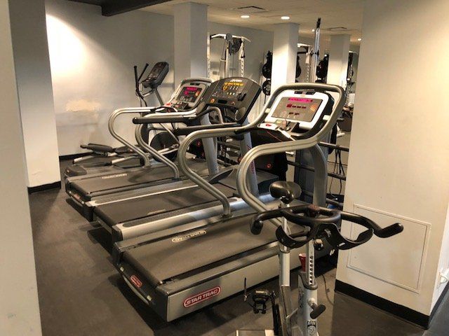 Treadmills and cardio equipment in the Park Avenue physical therapy gym.

