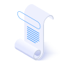 An isometric icon of a scroll of paper on a white background.
