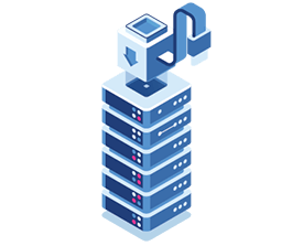 An isometric illustration of a stack of servers.