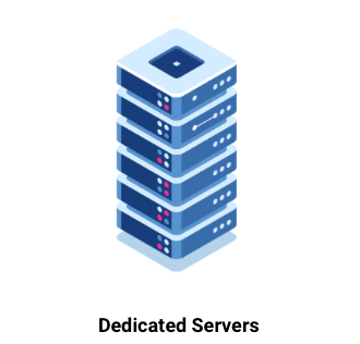 Isometric illustration of a stack of blue and white dedicated servers.