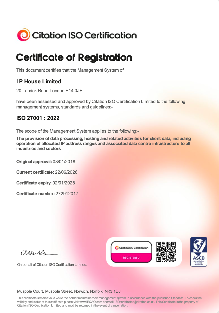 ISO 27001:2013 certification badge, registered, with the Citation ISO Certification logo.