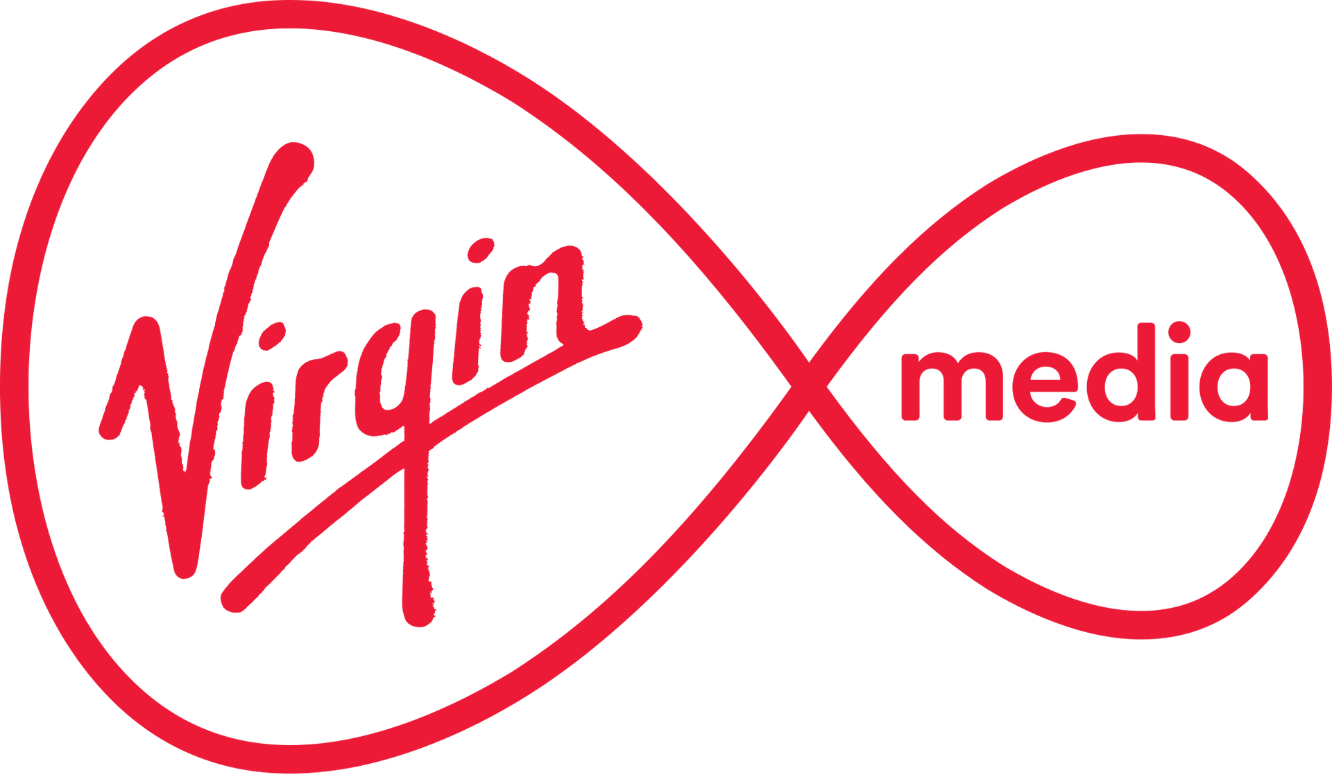 Red Virgin Media logo, an infinity symbol with