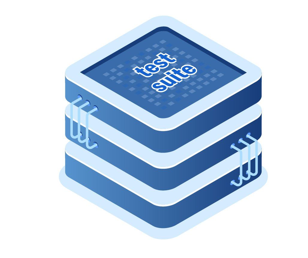 An isometric illustration of a test suite stacked on top of each other.
