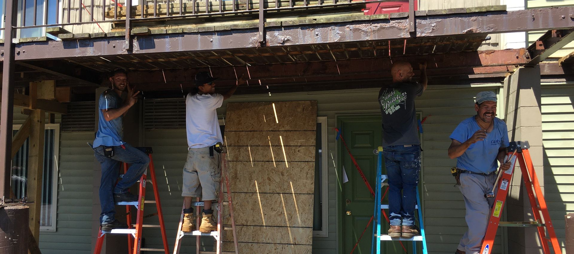 Repairs were made to a deck at an apartment building.
