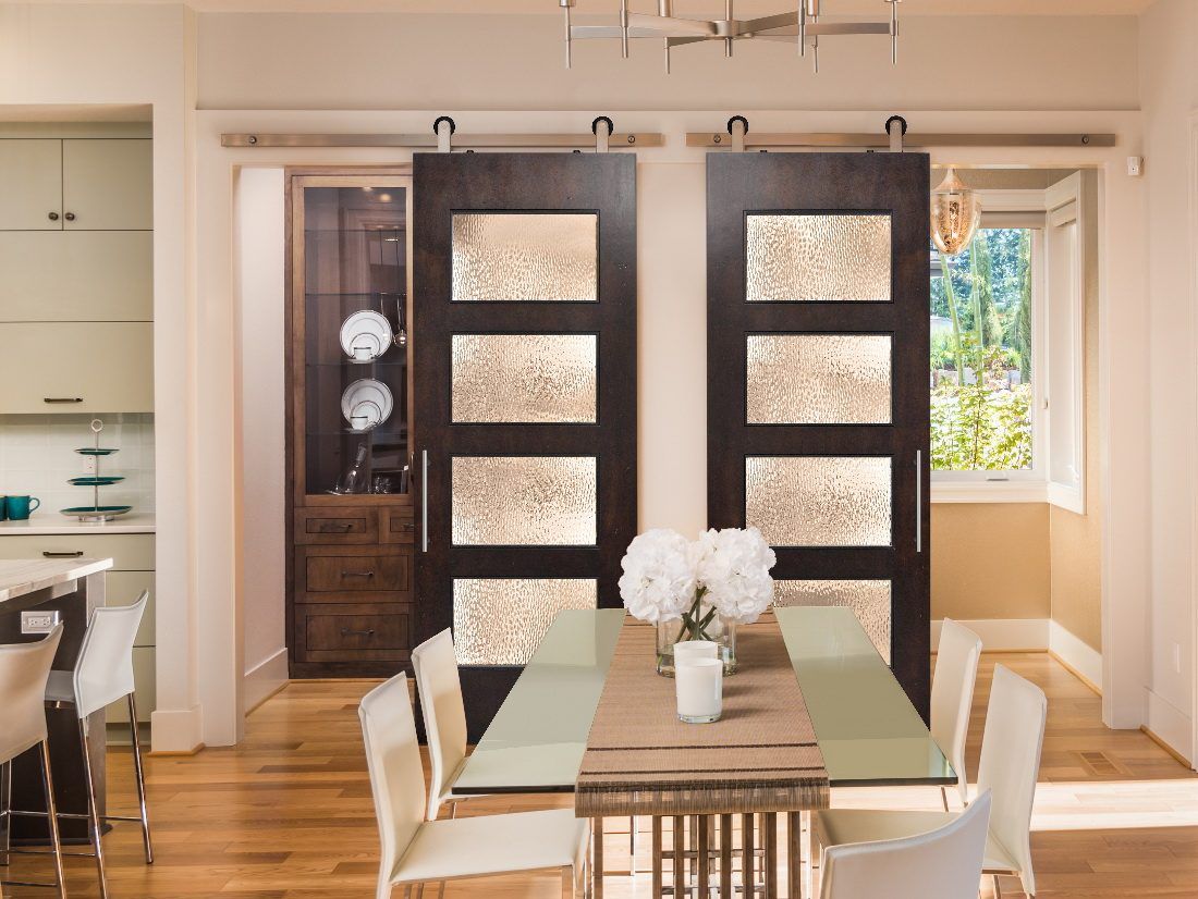 Windowed Barn Doors in Dining Room