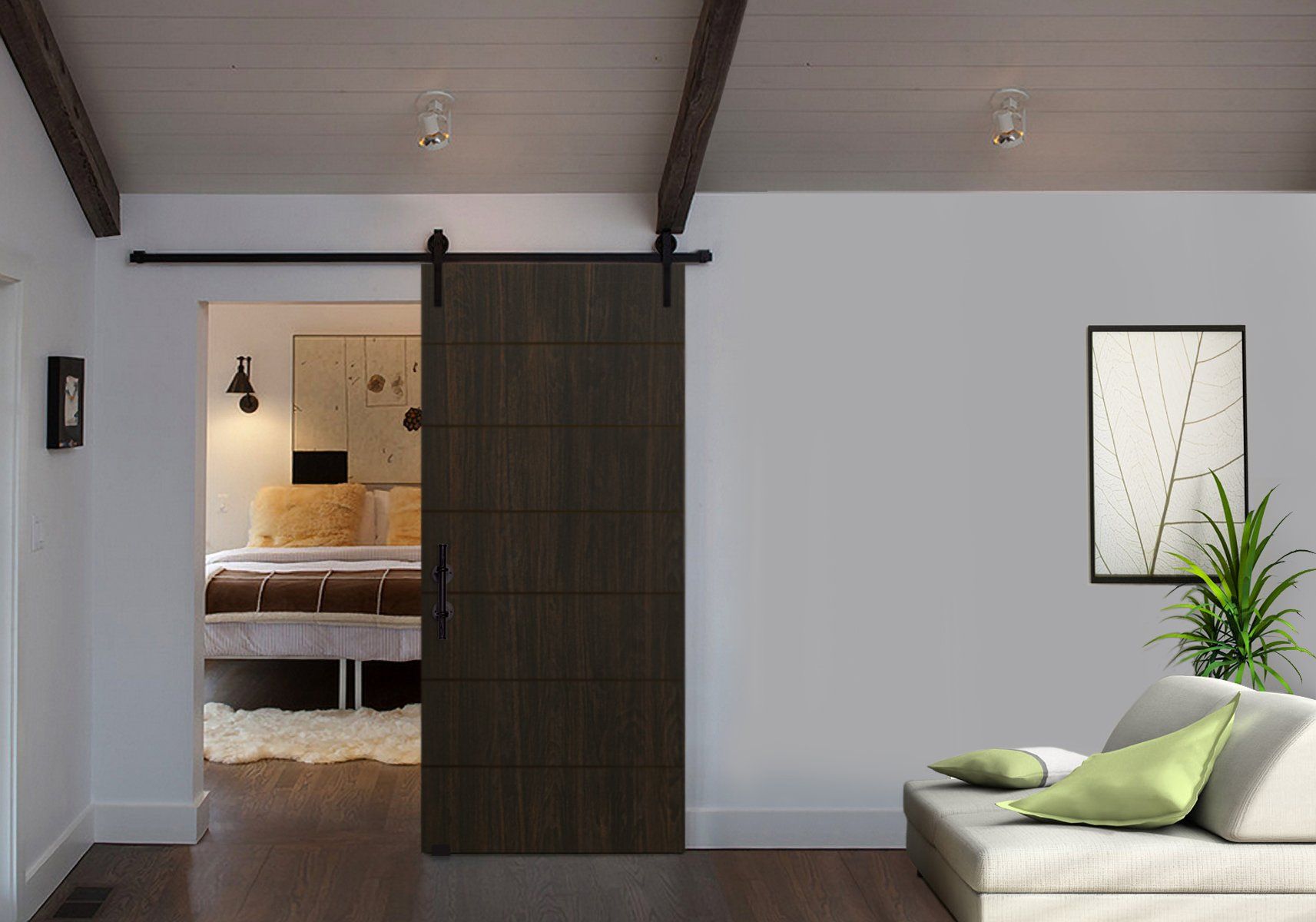 Interior Wood Barn Door in Home Living Space