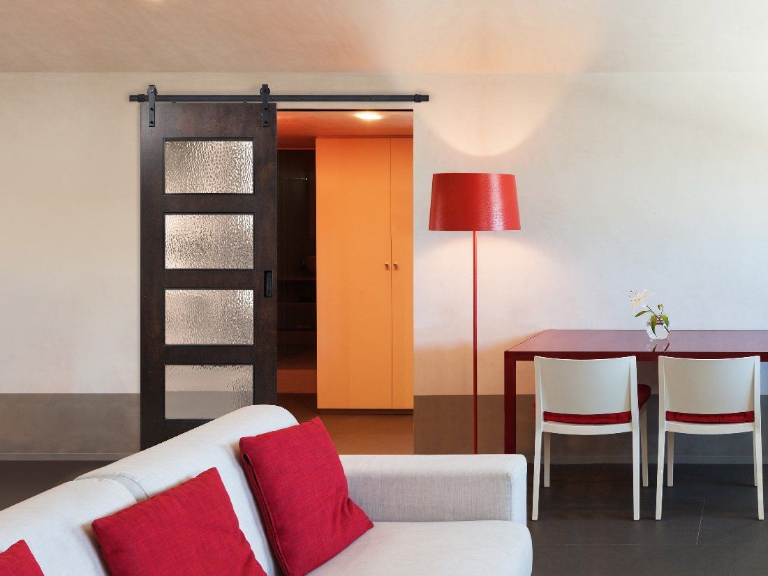 Windowed Interior Barn Door in Living Room