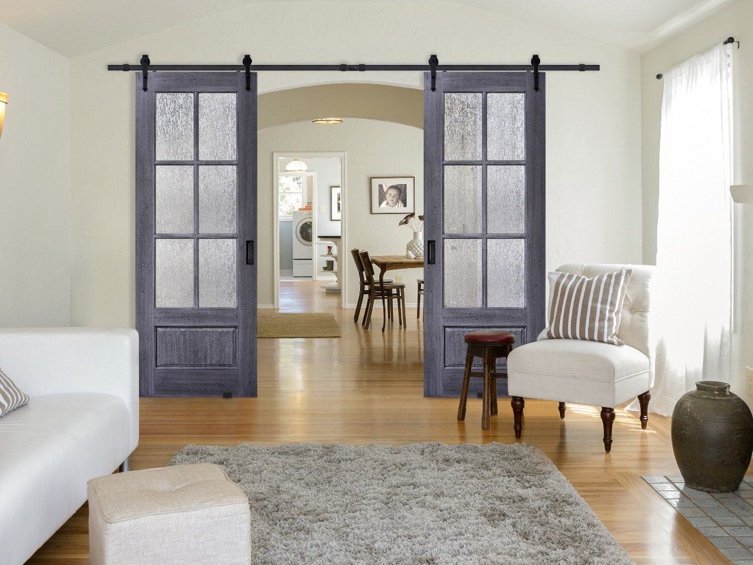 Grey Wood Interior Barn Doors in Living Room