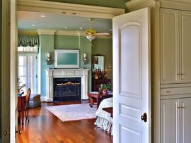living room with crown mouldings