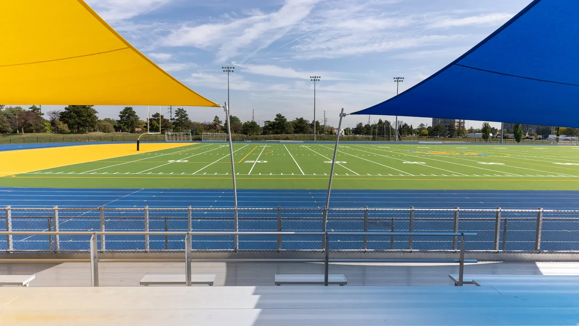Shade Sail covering stand at a football field