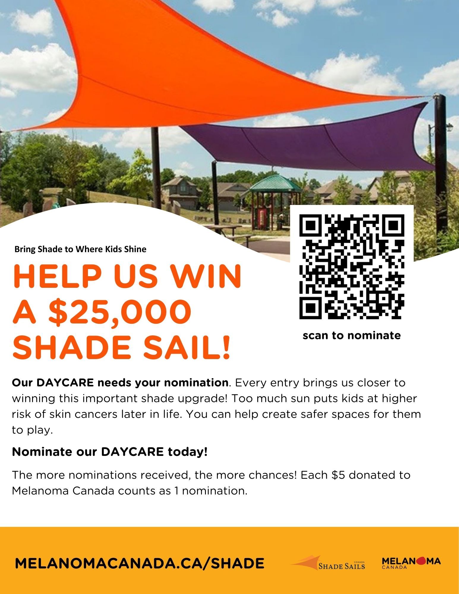 image of poster to downlaod. Image of shade sail covering a playground.