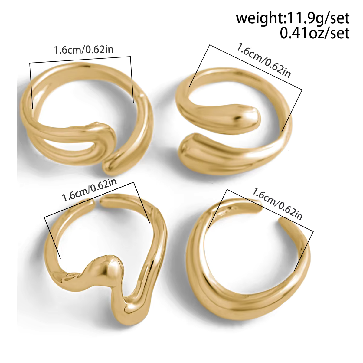 Geometric Metal Irregular Ring Set
