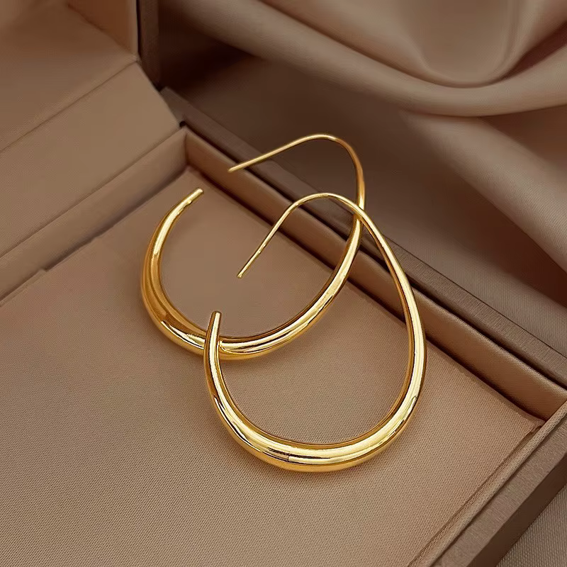 925 Needle Geometric Oval Hoop Earrings