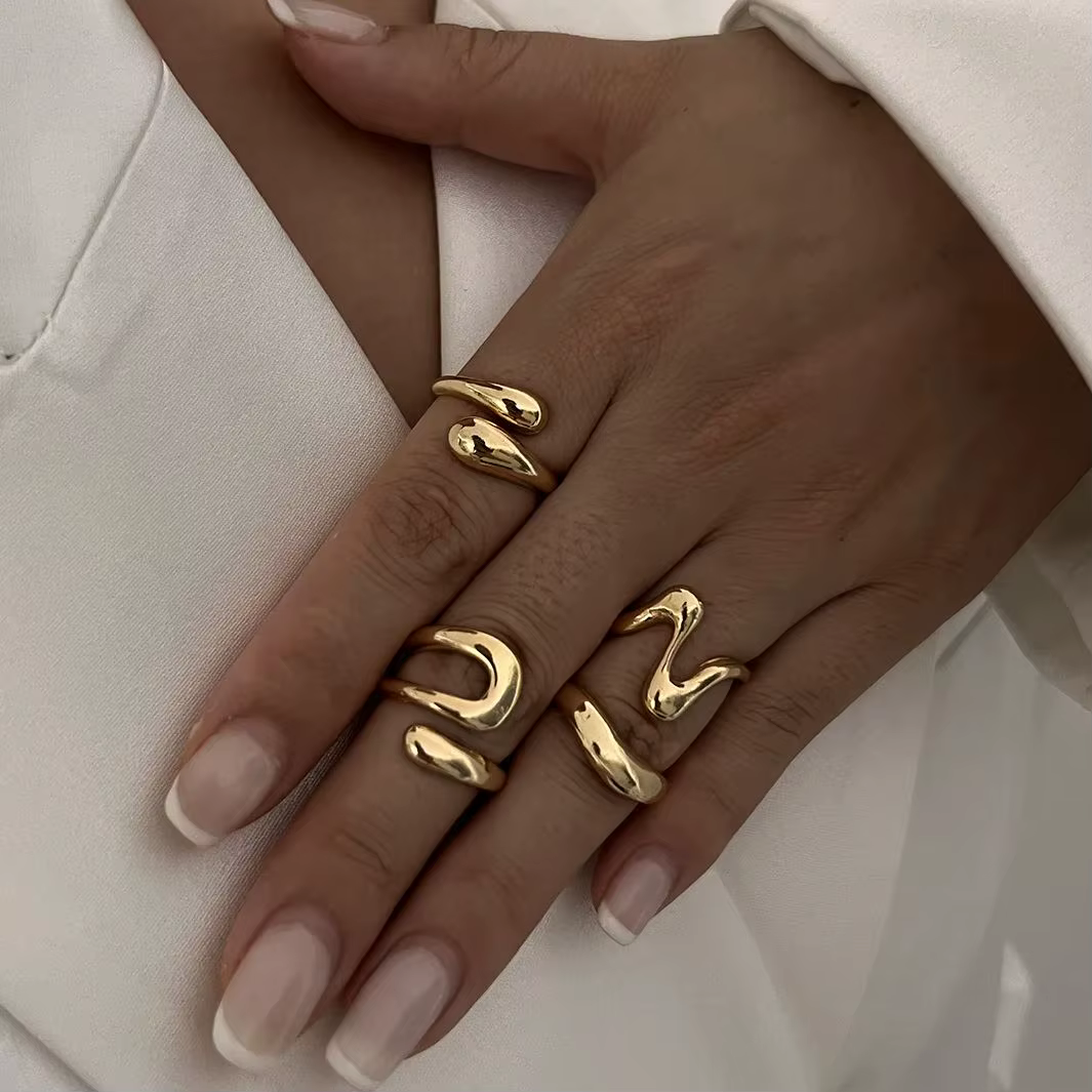 Geometric Metal Irregular Ring Set