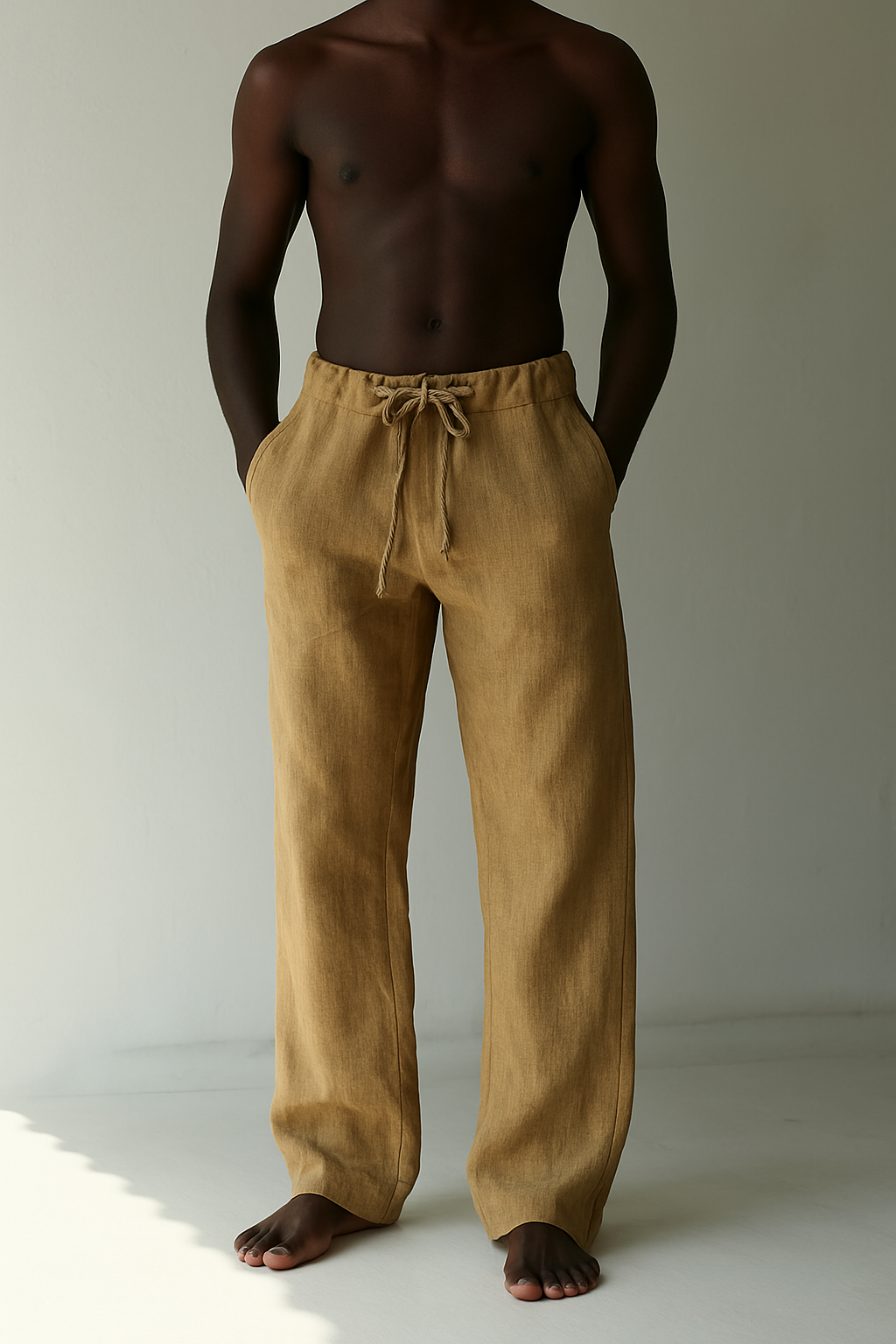 Men's Linen Cotton Drawstring Pants – Casual Straight Fit