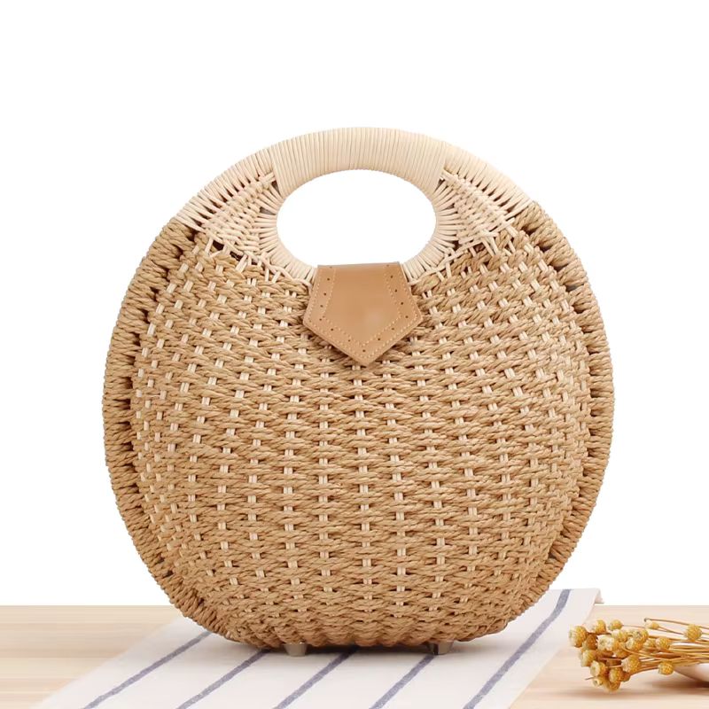 Women’s Natural Rattan Handwoven Round Shell Handbag