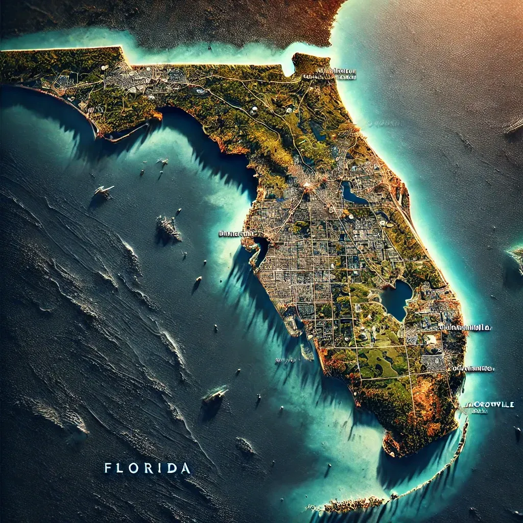 A sunset with palm trees in the foreground