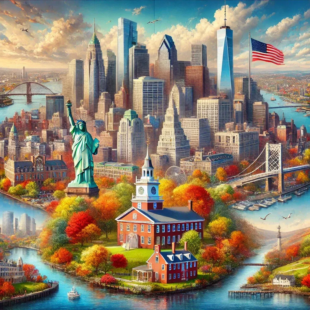 The statue of liberty is against a cloudy sky