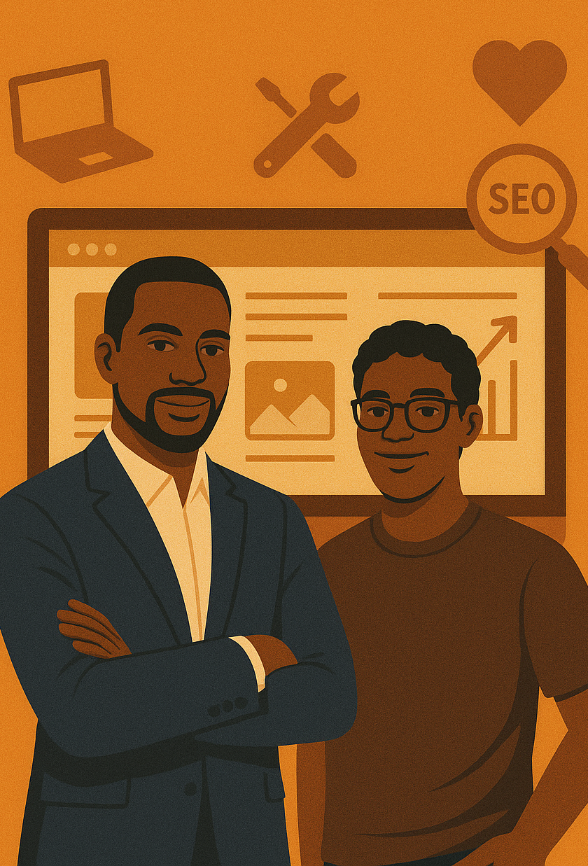 A group of people standing next to each other with seo written on the bottom