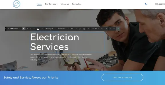 A screenshot of a website for electrician services.