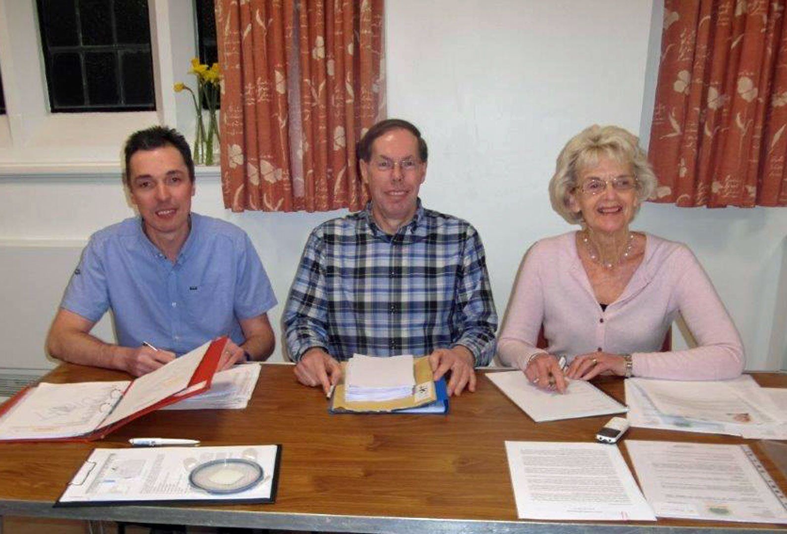 Treasurer Andy Murray, President Angus Rex, Secretary Anne Rankin at the AGM, Netherlee