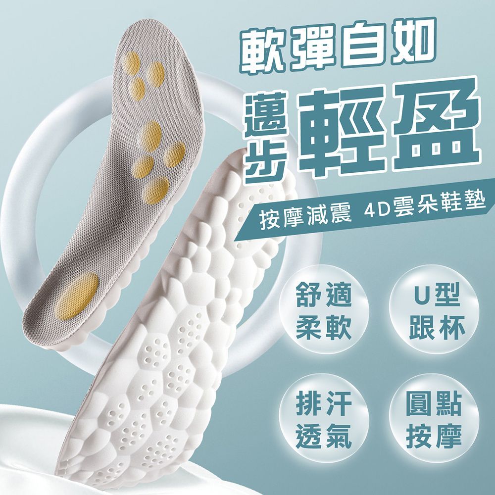 (下單請備註規格) 【雲朵灰】4D雲朵鞋墊 透氣 冰感透氣 透氣鞋墊 柔軟高彈 吸汗 減壓鞋墊 減壓 鞋墊 輕薄 全通用 氣壓減震【DO360】