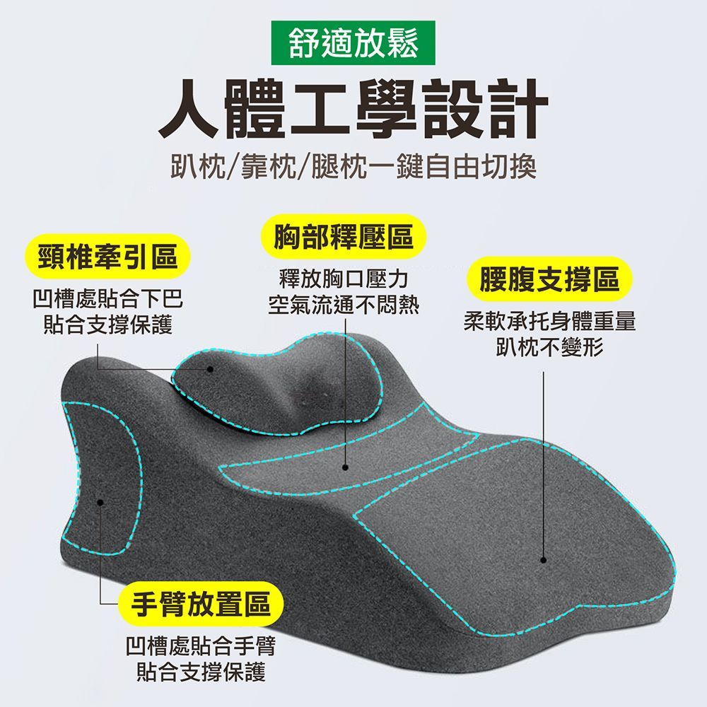 (【深灰】 人體工學設計+記憶棉內芯)人體工學設計【多功能床上趴睡枕】趴睡枕 床上趴睡枕 舒壓枕 午睡枕 趴趴枕 Y字趴睡枕 Y字趴趴枕 人體工學枕 記憶棉【DO578】