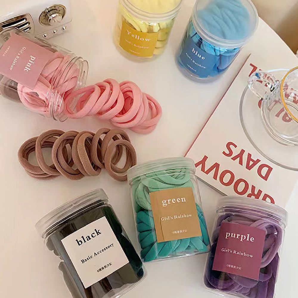 (韓系髮圈【黑色50入】)一罐50入！【糖果色韓系髮圈】髮圈 毛巾髮圈 韓系髮圈 綁髮圈 束髮圈 素色髮圈 馬卡龍髮圈 少女髮圈 超彈拉伸【DO554】