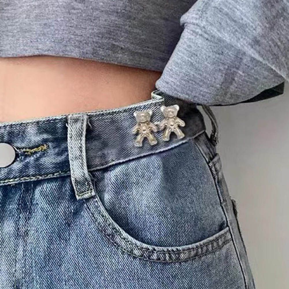 (大號珍珠白)實用又好看！【小熊免釘可拆式收腰扣】腰圍調節扣 收腰神器 收腰鈕扣 收縮扣 褲頭調整扣 可拆鈕扣 牛仔褲扣 鈕扣【DO323】