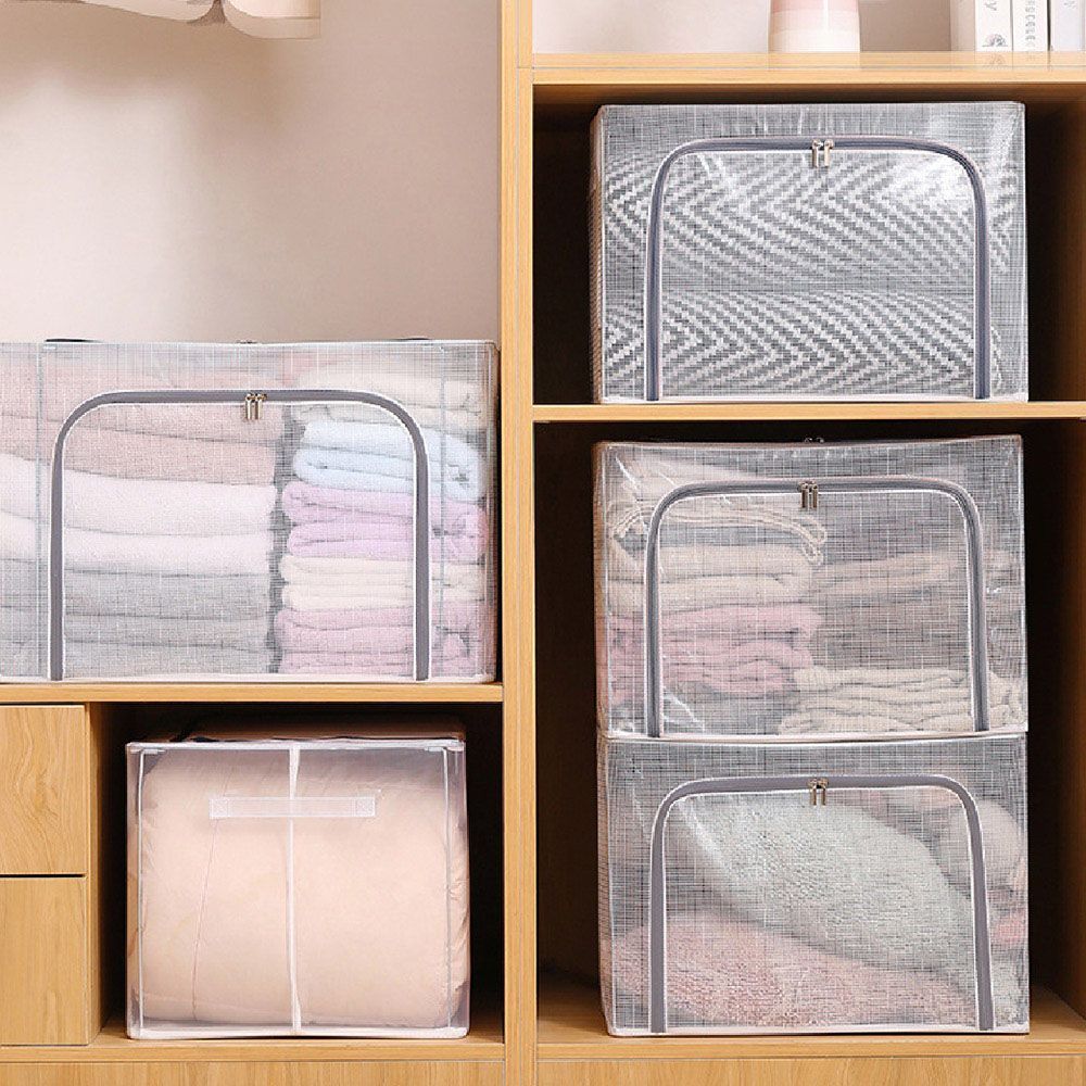 【預購 110L】 【透視鋼架衣服收納箱】 可折疊 收納箱 收納籃 置物箱 雙開門 雙開式 衣物整理箱 換季收納 棉被收納箱 大容量收納箱【DO293】