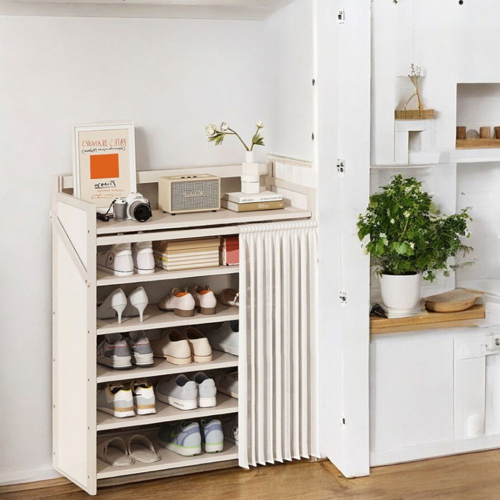 【 預購 摺疊免安裝鞋櫃 】免安裝  6層折疊鞋櫃 贈美化紗簾 居家收納 收納架 鞋架 摺疊鞋架 鞋櫃 多層鞋櫃架 置物架 玄關櫃 收納架【DO550】