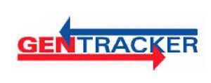 Logo for GenTracker, red text with a blue and red arrow pointing in opposite directions.