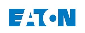 Eaton logo in blue and white: a stylized wordmark with a unique 