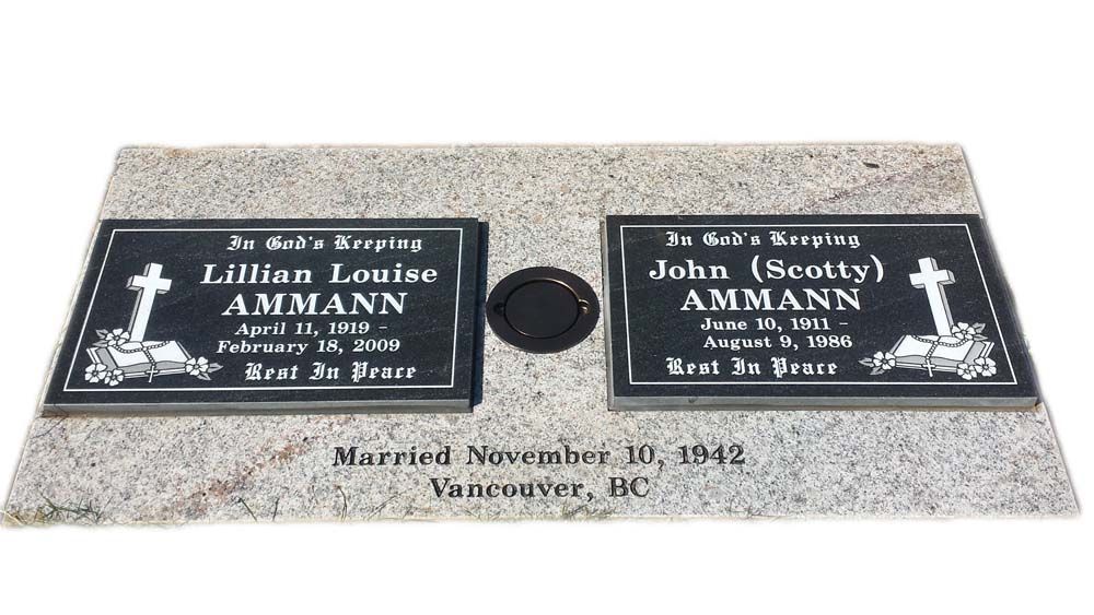 A gravestone for a couple named lillian louise ammann and john scotty ammann