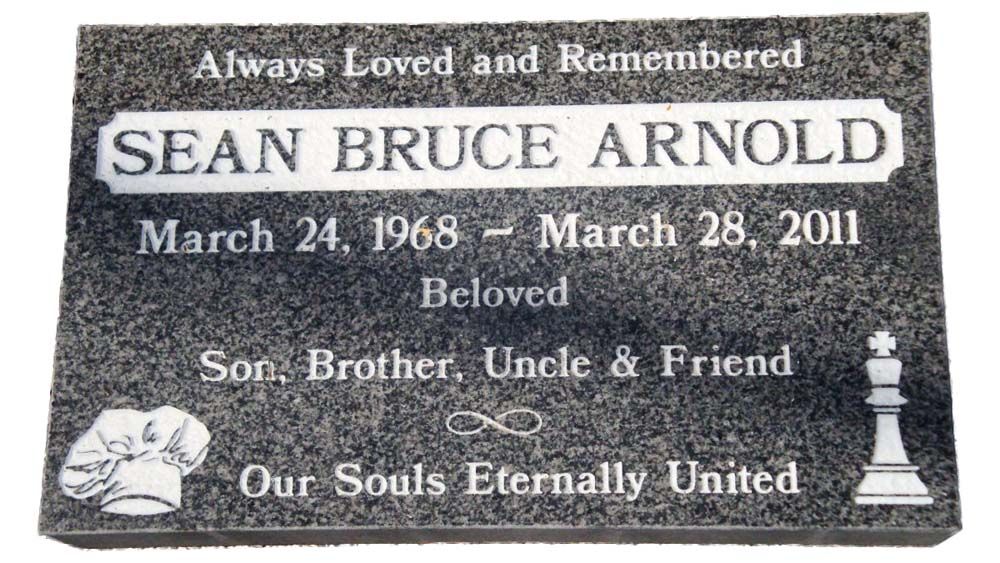 A gravestone for sean bruce arnold who died on march 28 2011