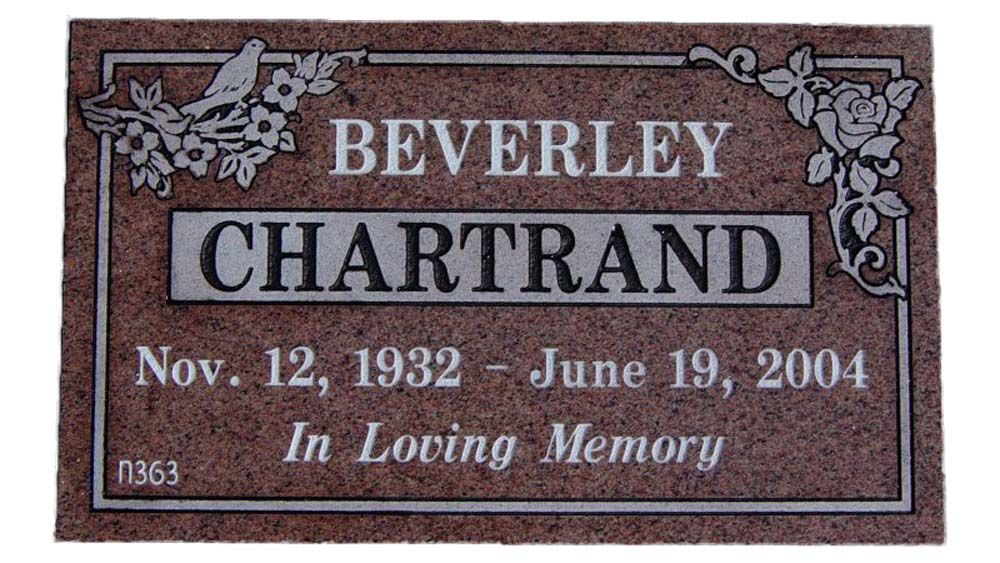A gravestone for beverley chartrand who died on june 19 2004