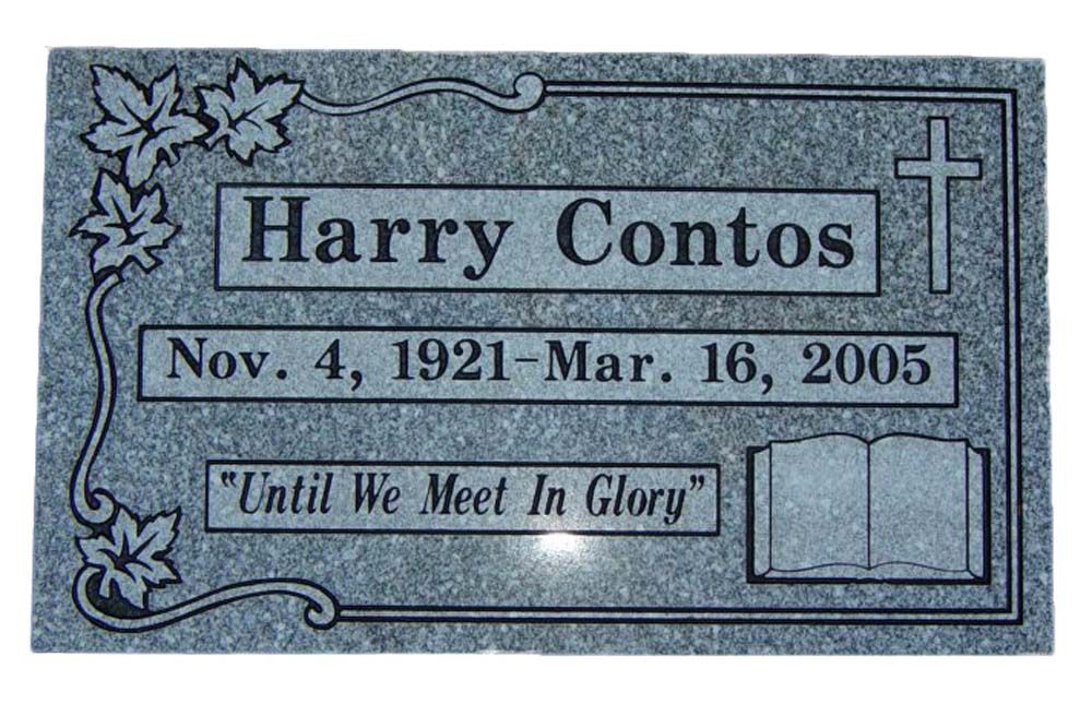 A gravestone for harry contos who died in 2005