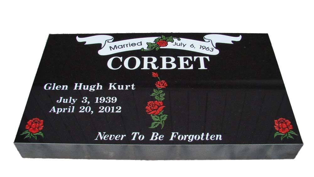 A black gravestone for corbet glen hugh kurt