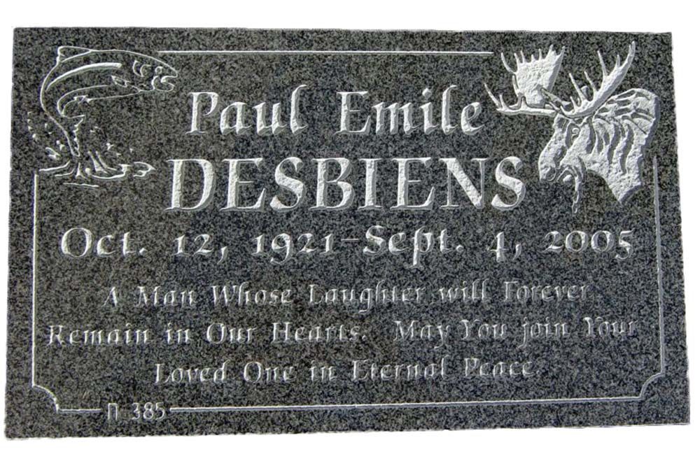 A gravestone for paul emile desbiens , a man whose daughter will forever remain in our hearts.