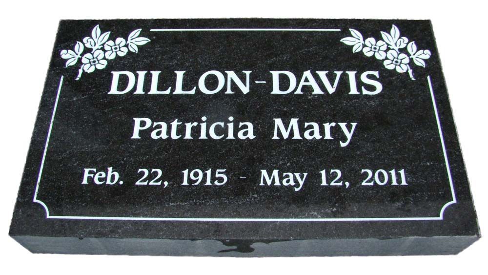 A black gravestone for dillon davis and patricia mary