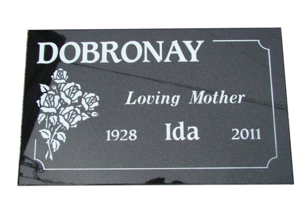 A black gravestone for dobronay loving mother ida