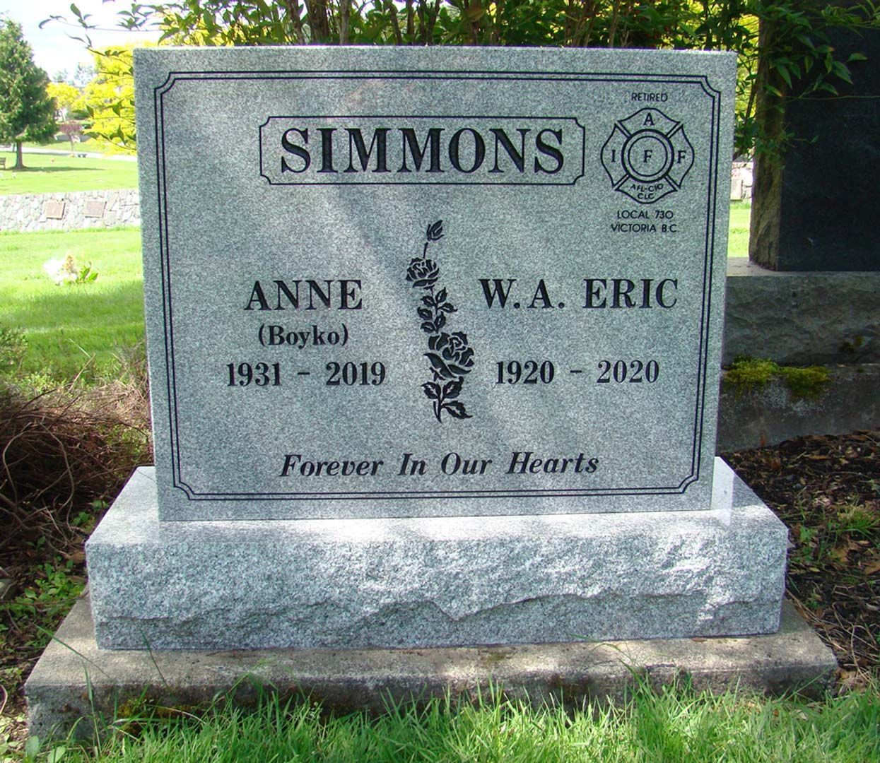 a gravestone for anne w.a. eric in a cemetery